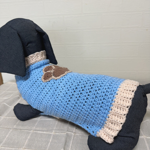 犬服 ハンドメイド 冬服 肉球ニット♡水色×ピンク ダックス ペット服