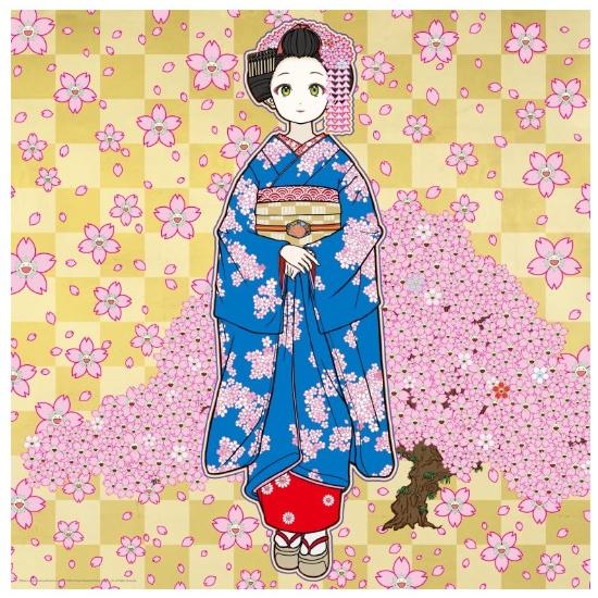 予約】【村上隆】【ポスター】京都の舞妓さん 青に桜 / Maiko in Kyoto