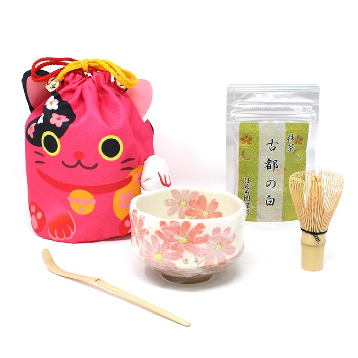 ほんぢ園限定 オリジナル 茶道 お茶碗セット お招き5点セット ピンク猫