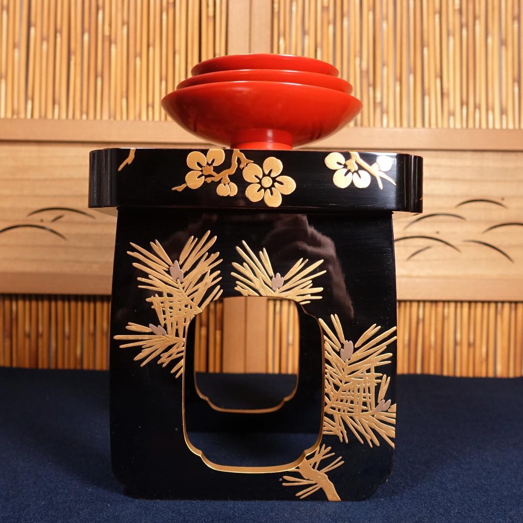 最高級京漆器 三上揚光堂 松竹梅蒔絵 花月台 三つ組盃揃 共箱