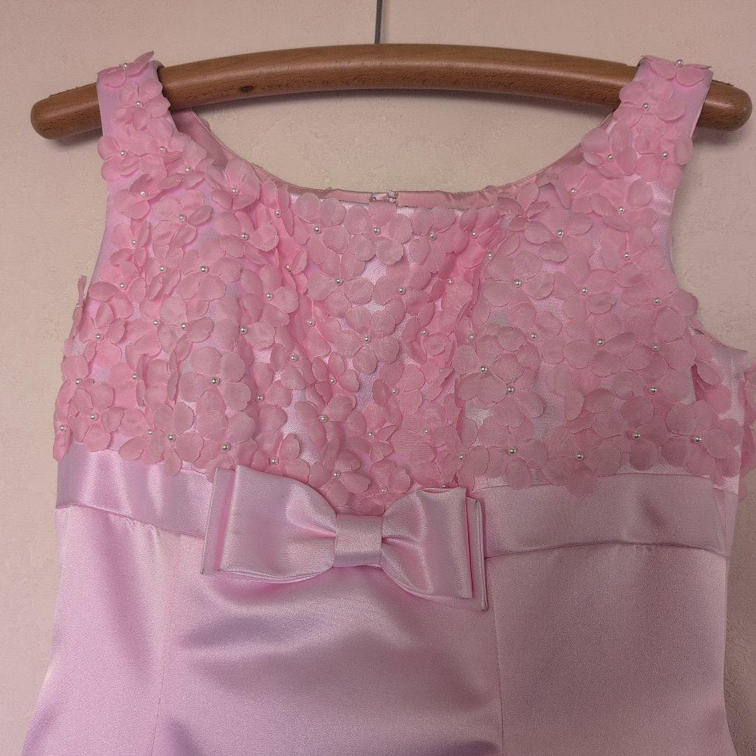 【上質サテン】ピンク カラードレス 花柄トップス お色直しにも♪