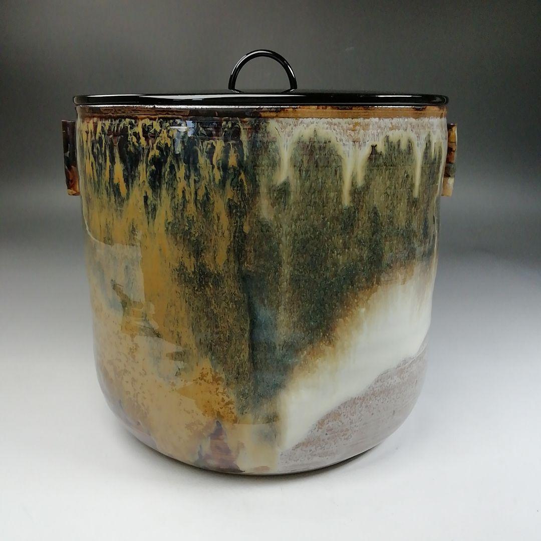 T891 水指 『高取焼』『掛分管耳 水指』『亀井楽山 造』 共箱